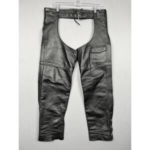 Vintage Black Leather Motorcycle Riding Chaps Mens Medium M 28-34” Biker 90s Y2K